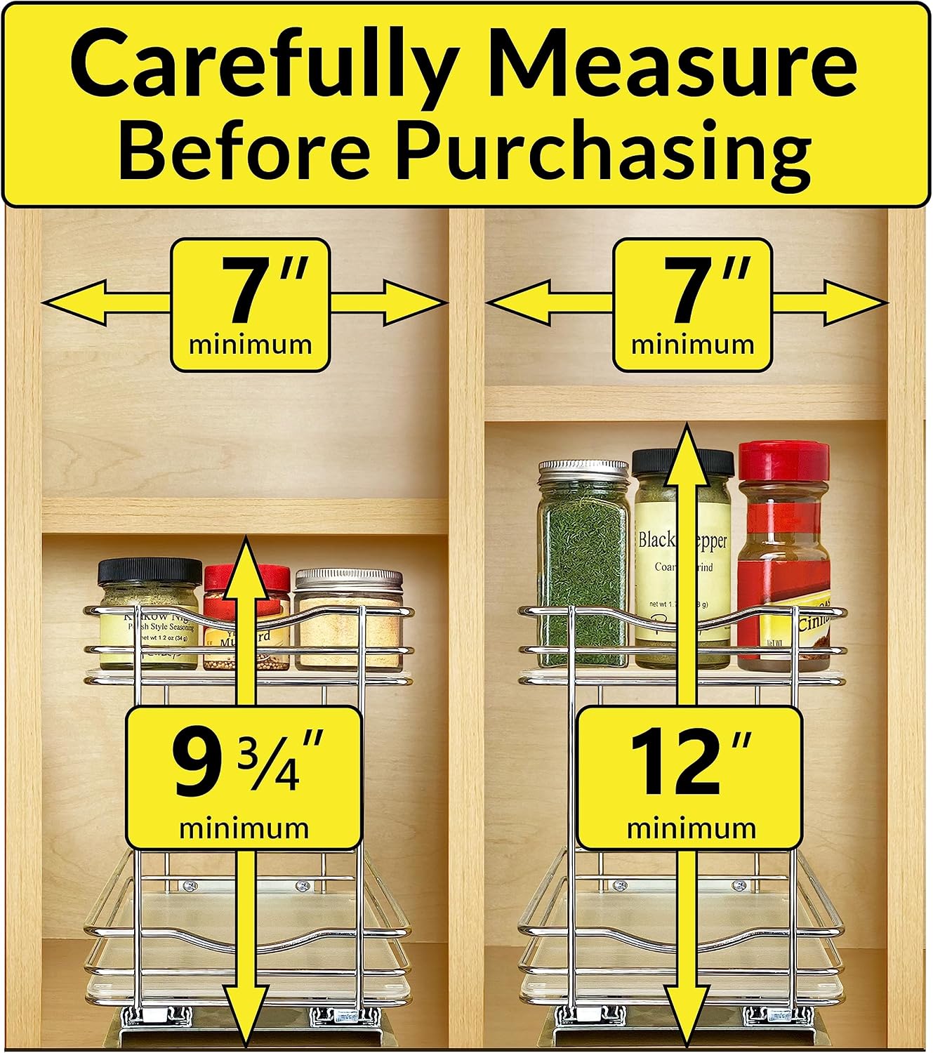 LYNK PROFESSIONAL® Pull Out Spice Organization for Cabinets - 4-3/8 inch Wide – Spice Rack for Inside Cabinets, Slide Out Spice Rack Organizer for cabinet – Pull Out Spice Rack, Sliding 2 Tier Chrome