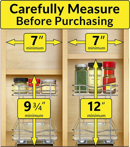 LYNK PROFESSIONAL® Pull Out Spice Organization for Cabinets - 4-3/8 inch Wide – Spice Rack for Inside Cabinets, Slide Out Spice Rack Organizer for cabinet – Pull Out Spice Rack, Sliding 2 Tier Chrome