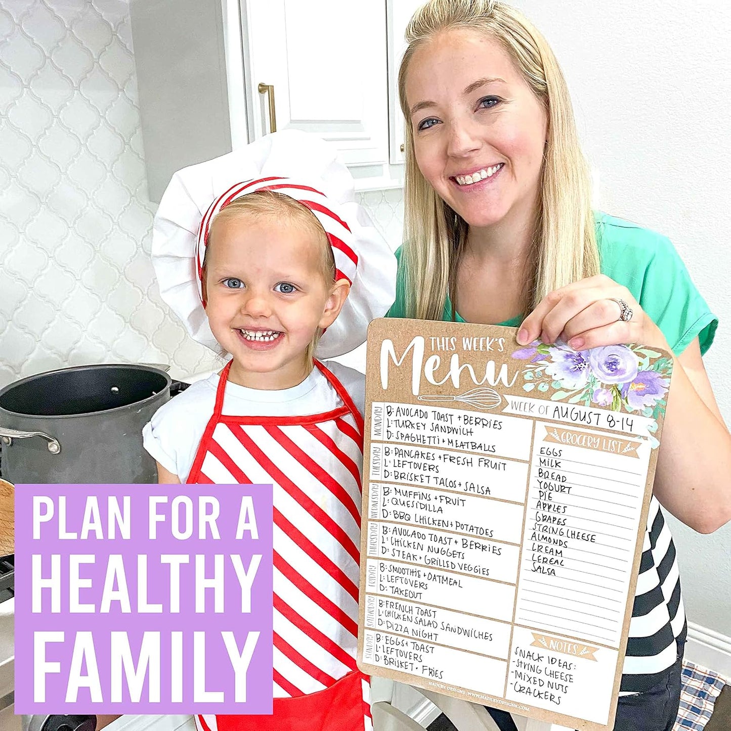 Hadley Designs Weekly Meal Planner for Fridge - Dinner Menu Board for Kitchen, Kraft Weekly Menu Board Dry Erase, Dry Erase Meal Planner for Fridge, Grocery List for Fridges with Conversion Chart