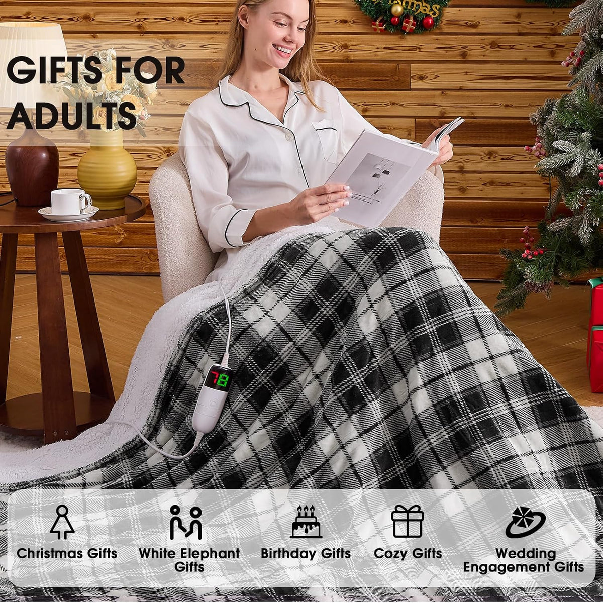 Heated Blanket Electric Throw 50X60 Heating Blanket with 10 Heating Levels 8 Hours Auto Off, Blue Plaid Sherpa Blankets Winter Warmer, Home Decor for Couch Bed Office,Gifts for Mom, Women,Washable