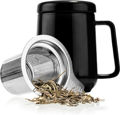 Tealyra - Peak Ceramic Red Tea Cup Infuser - 19-ounce - Large Tea High-Fired Ceramic Mug with Lid and Stainless Steel Infuser - Tea-For-One Perfect Set for Office and Home Uses - 580 milliliter