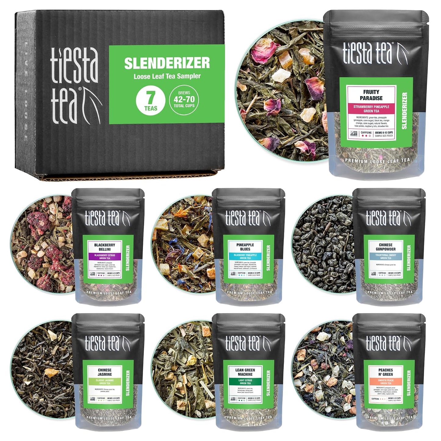 Tiesta Tea - Top 8 Favorites Sampler Set, Loose Leaf, Up to 80 Cups | High to No Caffeine, Hot & Iced, Tea Variety Pack with Green, Herbal, & Black, 8 Sample Pouches