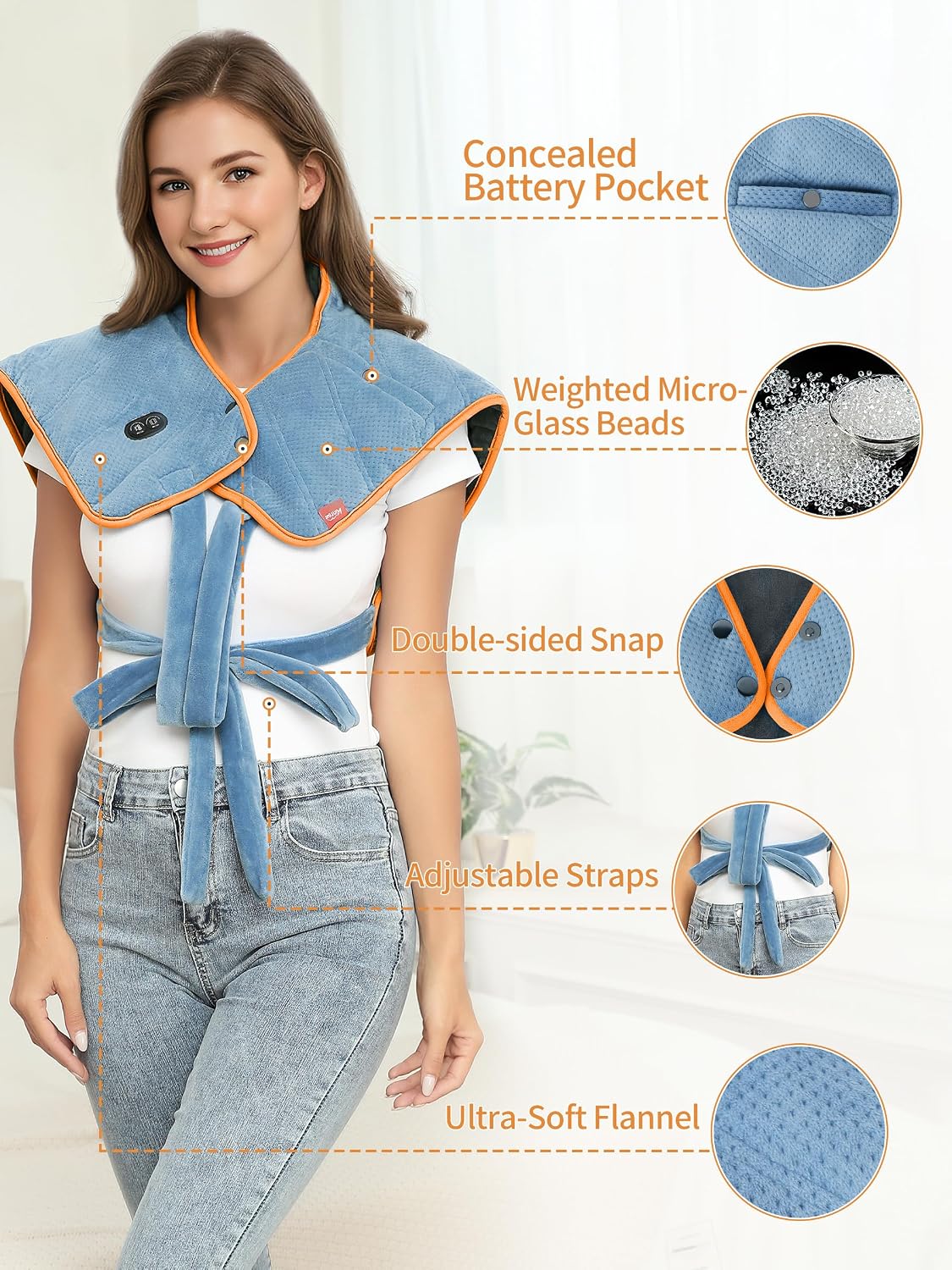 Vofuoti Portable Cordless Heating Pad for Neck and Shoulders with Massager | 12V 15000mAh Battery and 3 Heat Settings, Weighted Electric Rechargeable Heated Neck Shoulder Wrap, 2.6lbs, Gift for Family