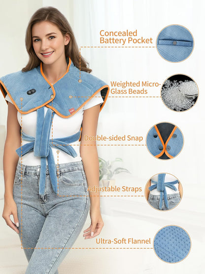 Vofuoti Portable Cordless Heating Pad for Neck and Shoulders with Massager | 12V 15000mAh Battery and 3 Heat Settings, Weighted Electric Rechargeable Heated Neck Shoulder Wrap, 2.6lbs, Gift for Family