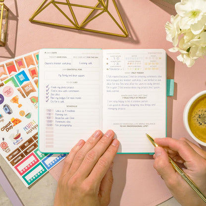Clever Fox Self-Care Journal for Women, Daily Planner 5.8x8.3 Aquamarine | 3-month mental health journal, habit tracker, wellness journaling supplies for women & teen girls, gratitude & mood log