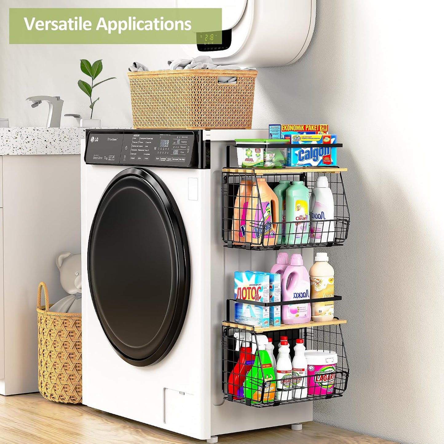 2 Pack Magnetic Shelf for Fridge, Fruit Potato Onion Storage Bins | Magnetic Basket with Lid, Side of Fridge Storage, Produce Basket for Fruits Vegetables Spices, Kitchen Pantry Organizer