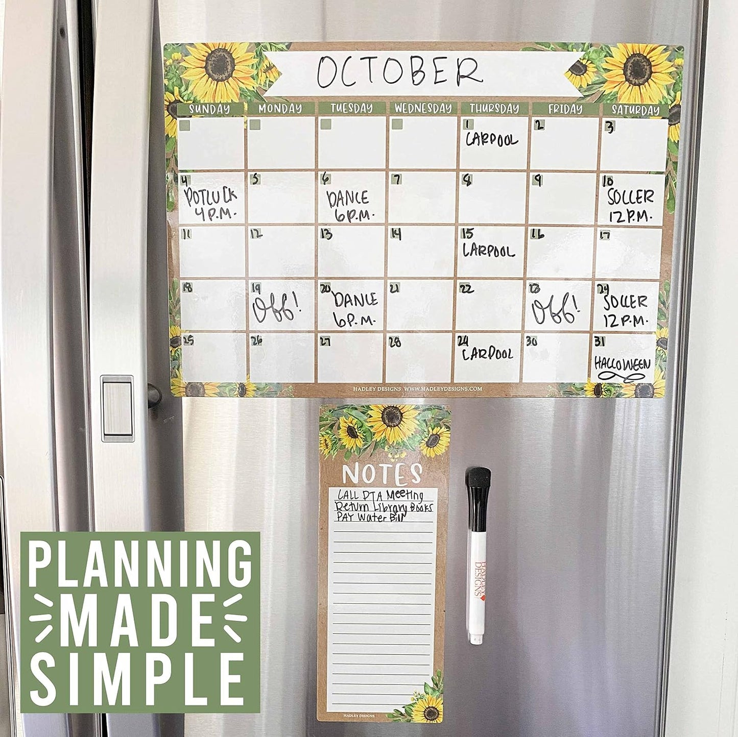 Hadley Designs Magnetic Calendar for Refrigerator - Kraft White Magnetic Dry Erase Calendar, Dry Erase Calendars for Wall, Magnet Fridge Calendars, Notepad for Fridge with Magnet