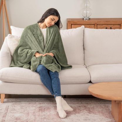Berkshire Blanket Primalush™ Wearable Blanket, Cozy Loungewear Pocketed Plush Cape Wrap for Adults & Teens(Purple, One Size 58"X64")