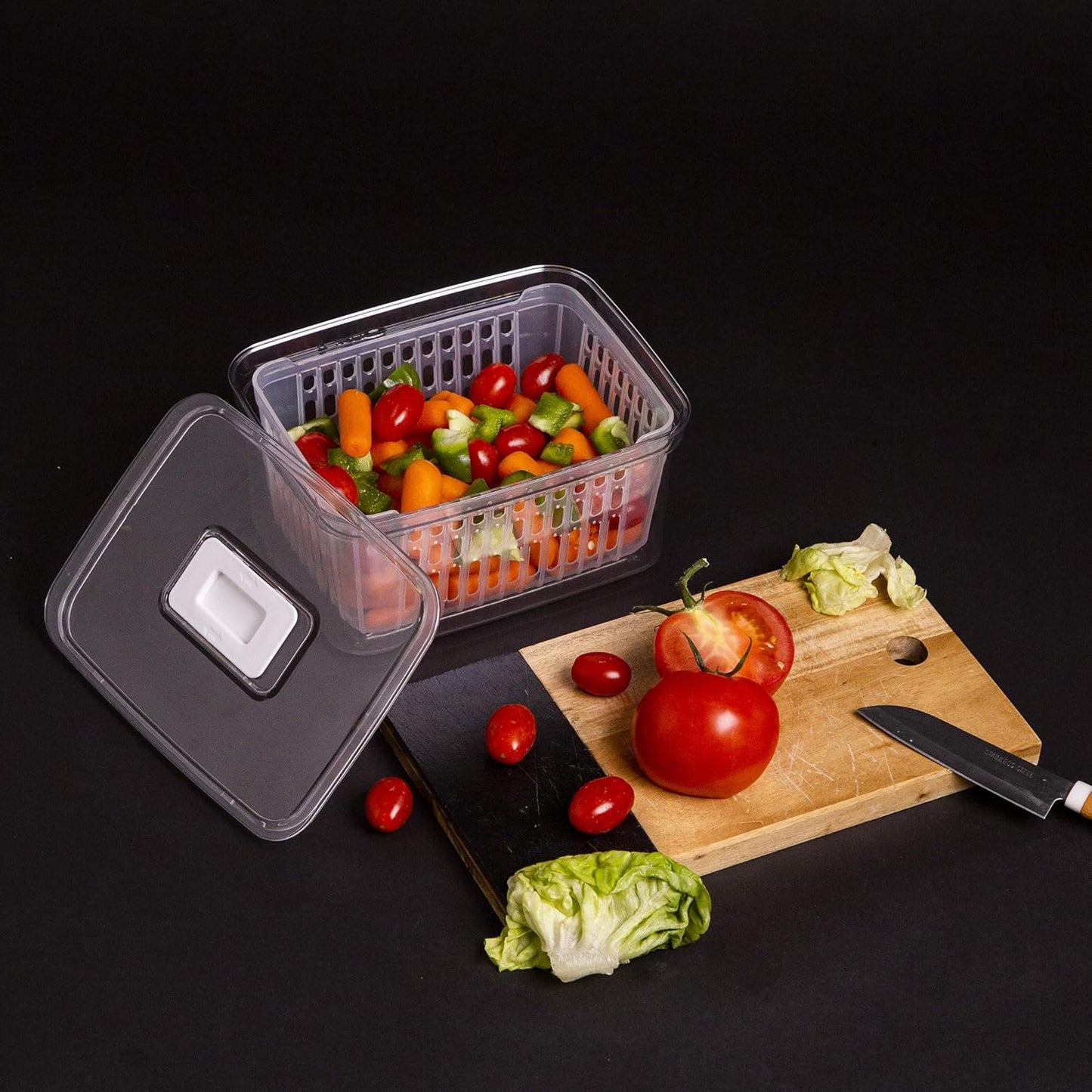 BINO | Produce Saver - 23.7 Cup/5.6L | Fridge Storage Containers for Fruits and Vegetables | Vegetable Storage with Adjustable Air Vent, Removable Basket | BPA-Free Fridge Organizers and Storage