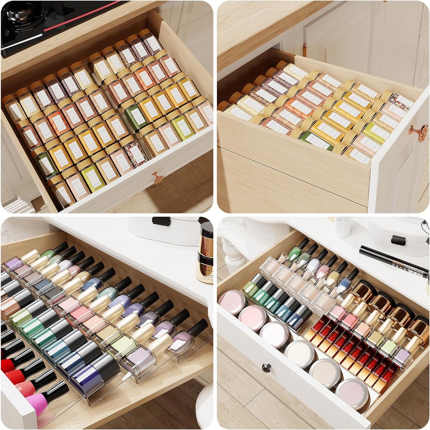 Jadehom Spice Drawer Organizer, 4 Tier Clear Acrylic Expandable From 13" to 26" Seasoning Jars Drawer Insert, Kitchen Drawer Spice Rack Tray for Cabinet/Countertop