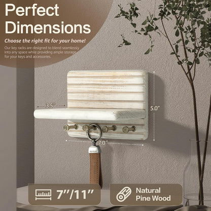 Rebee Vision Pine Wood Key Holder Wall Mount with Shelf for Entryway, Brown | 6 Key Hooks, Round Corner, Smooth&Hand-Friendly, Clear Wood Texture, Space-Saving Design, Organize Mail & Letter
