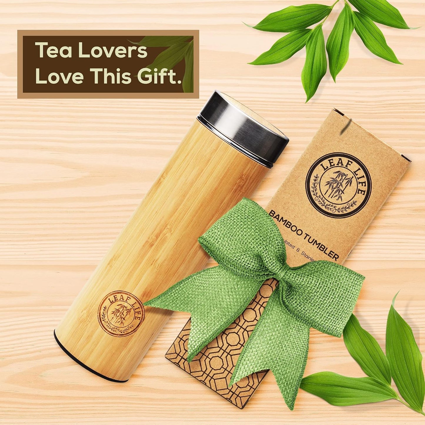 Leaflife Premium Bamboo Tea Infuser Bottle for Loose Tea - Tea Gifts