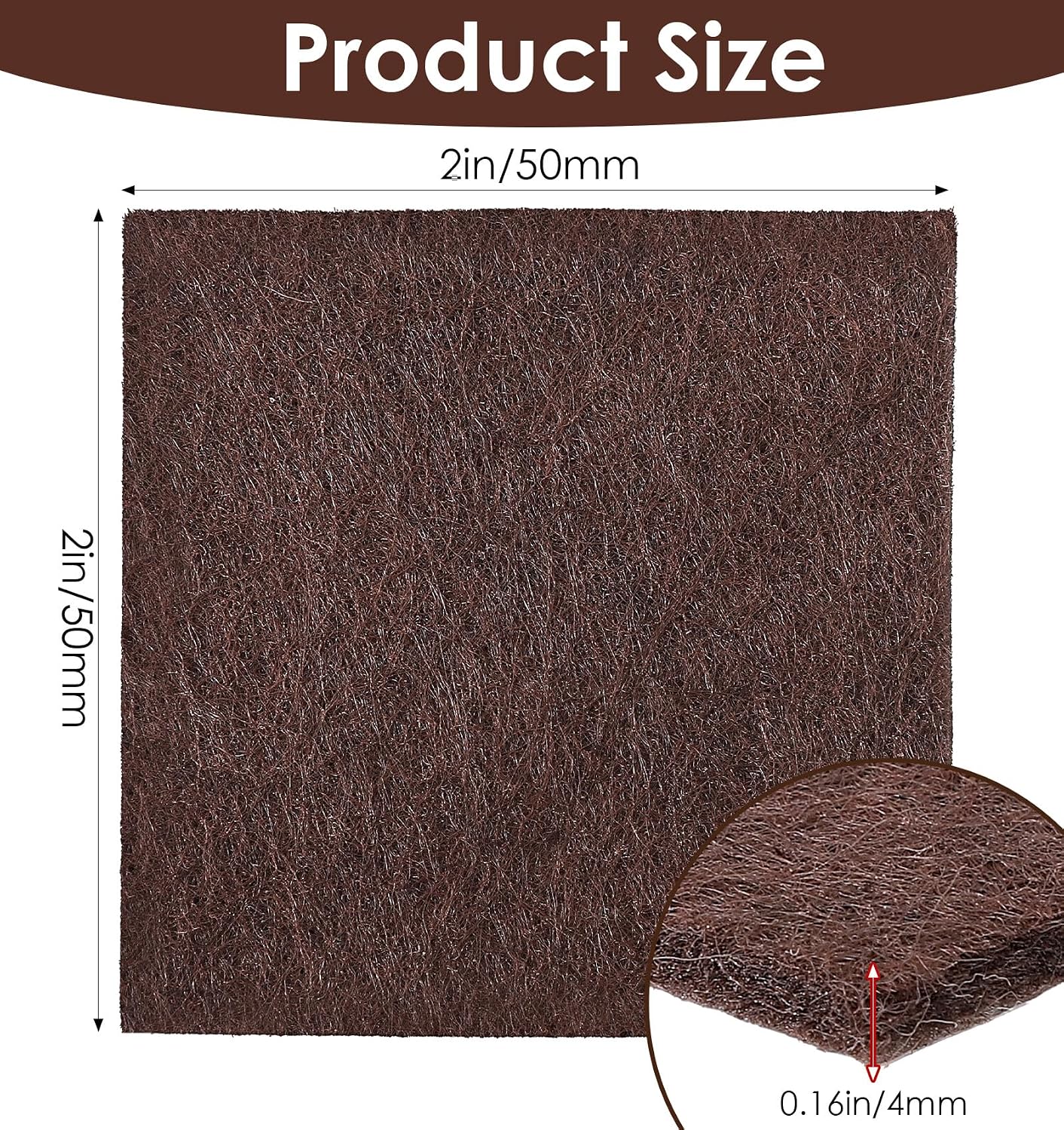 12PCS Furniture Felt Pads, 2 Inch Square Furniture Pads for Hardwood Floors | Self Adhesive, Cuttable Chair Leg Floor Protectors, 50mm Brown Felt Furniture Pads