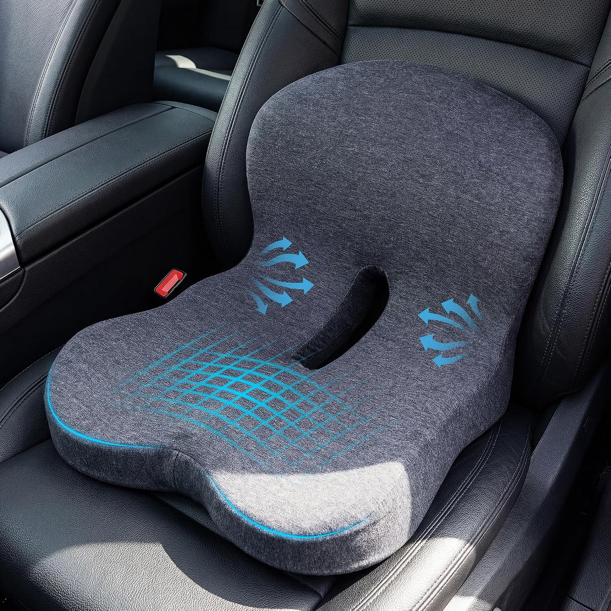 Memory Foam Car Seat Cushion – Ergonomic Driver Seat Cushion for Sciatica & Tailbone Pain, Breathable Non-Slip Car Seat Pad with Lumbar Support for Car, Truck, SUV, Office Chair