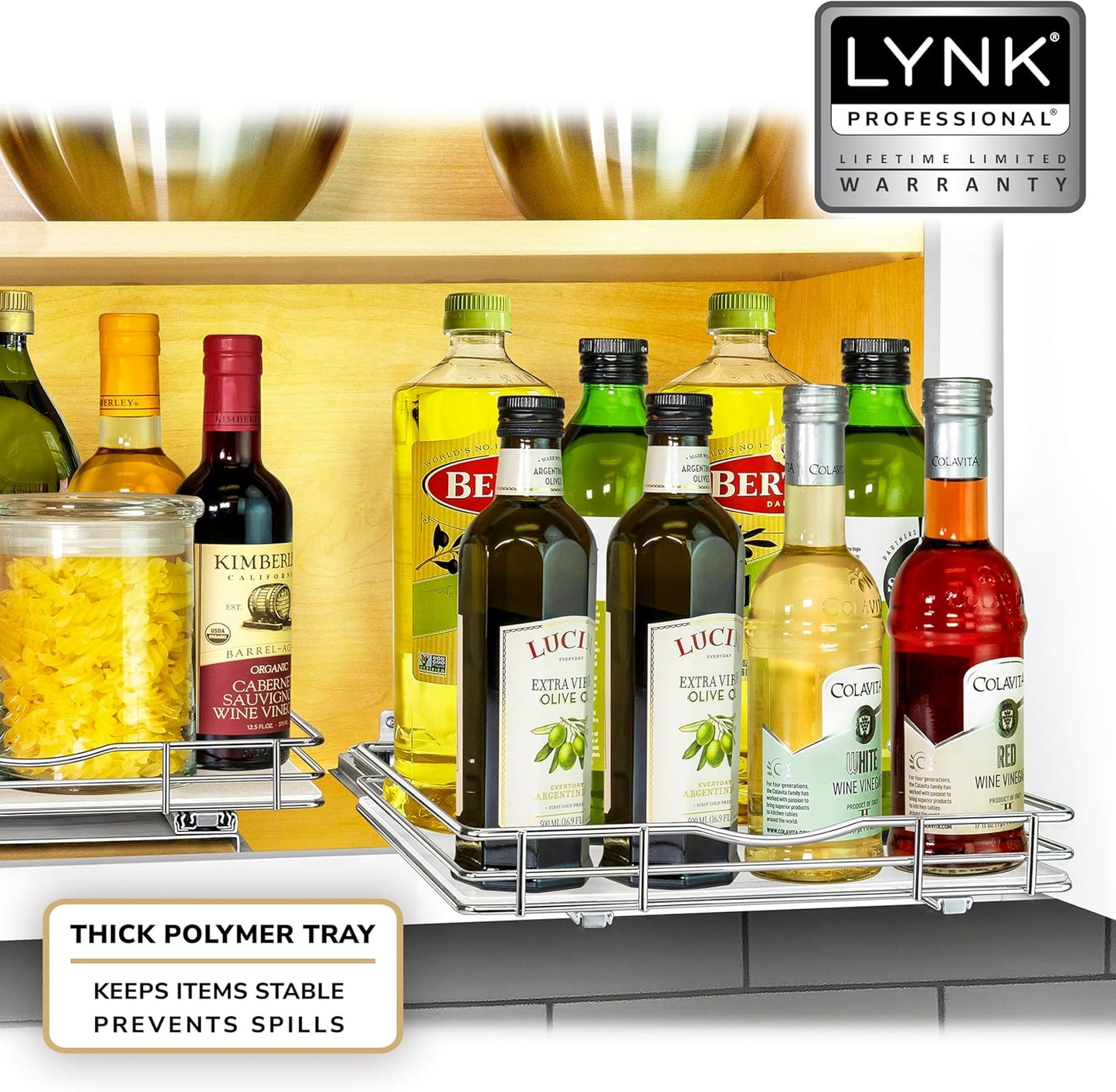LYNK PROFESSIONAL® Pull Out Spice Organization for Cabinets - 4-3/8 inch Wide – Spice Rack for Inside Cabinets, Slide Out Spice Rack Organizer for cabinet – Pull Out Spice Rack, Sliding 2 Tier Chrome
