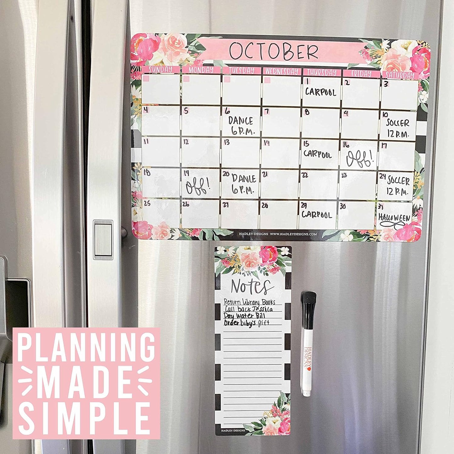 Hadley Designs Magnetic Calendar for Refrigerator - Kraft White Magnetic Dry Erase Calendar, Dry Erase Calendars for Wall, Magnet Fridge Calendars, Notepad for Fridge with Magnet