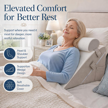 Bed Wedge Pillow, Foam Wedge Pillow for Sleeping, Reading, Sitting Up and Leg Elevation, 2 Piece Wedge Pillow Set