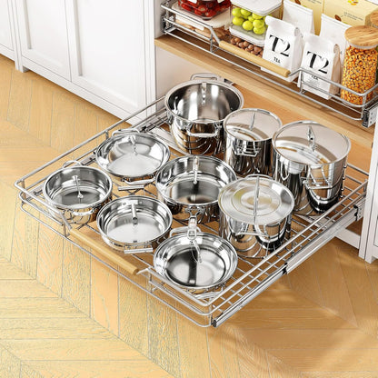 Pull out Cabinet Organizer, 15"W X 21"D, Heavy Duty Smooth Sliding Under Cabinet Shelves for Pots and Pans, Full-Extension Roll out Drawers, Slide out Organization for Home Kitchen Pantry