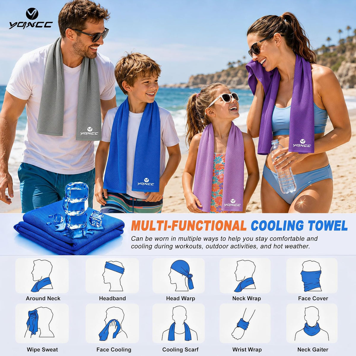 YQXCC 4 Pack Cooling Towels 40"x12", Cold Cool for Neck & Face