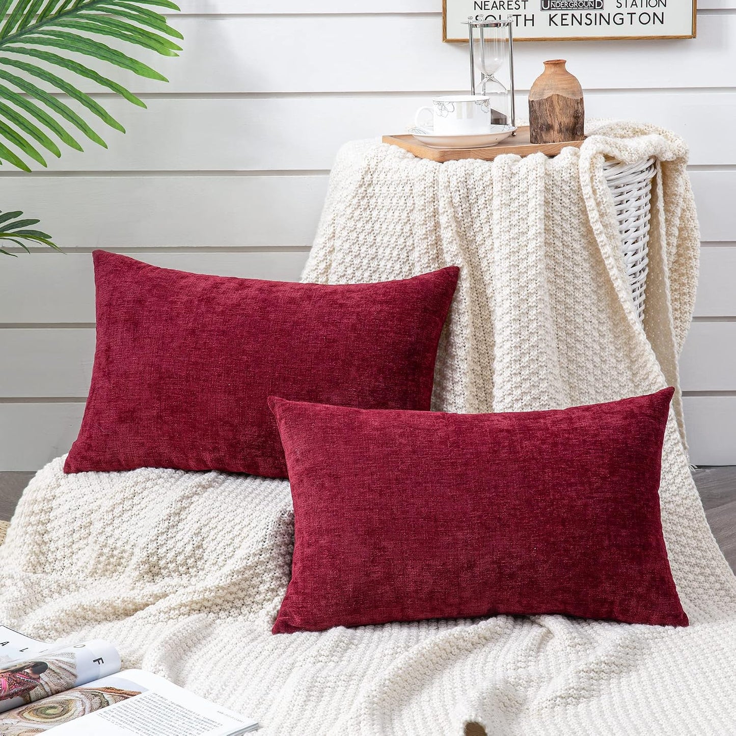 GAWAMAY Lumbar Support Pillow Decorative Rectangle Throw Pillow Covers 12"x20" Inch Set of 2, Soft Chenille Fall Pillowcase for Living Room Bedroom Sofa Couch Cushion Cover Grey 30x50cm (No Insert)