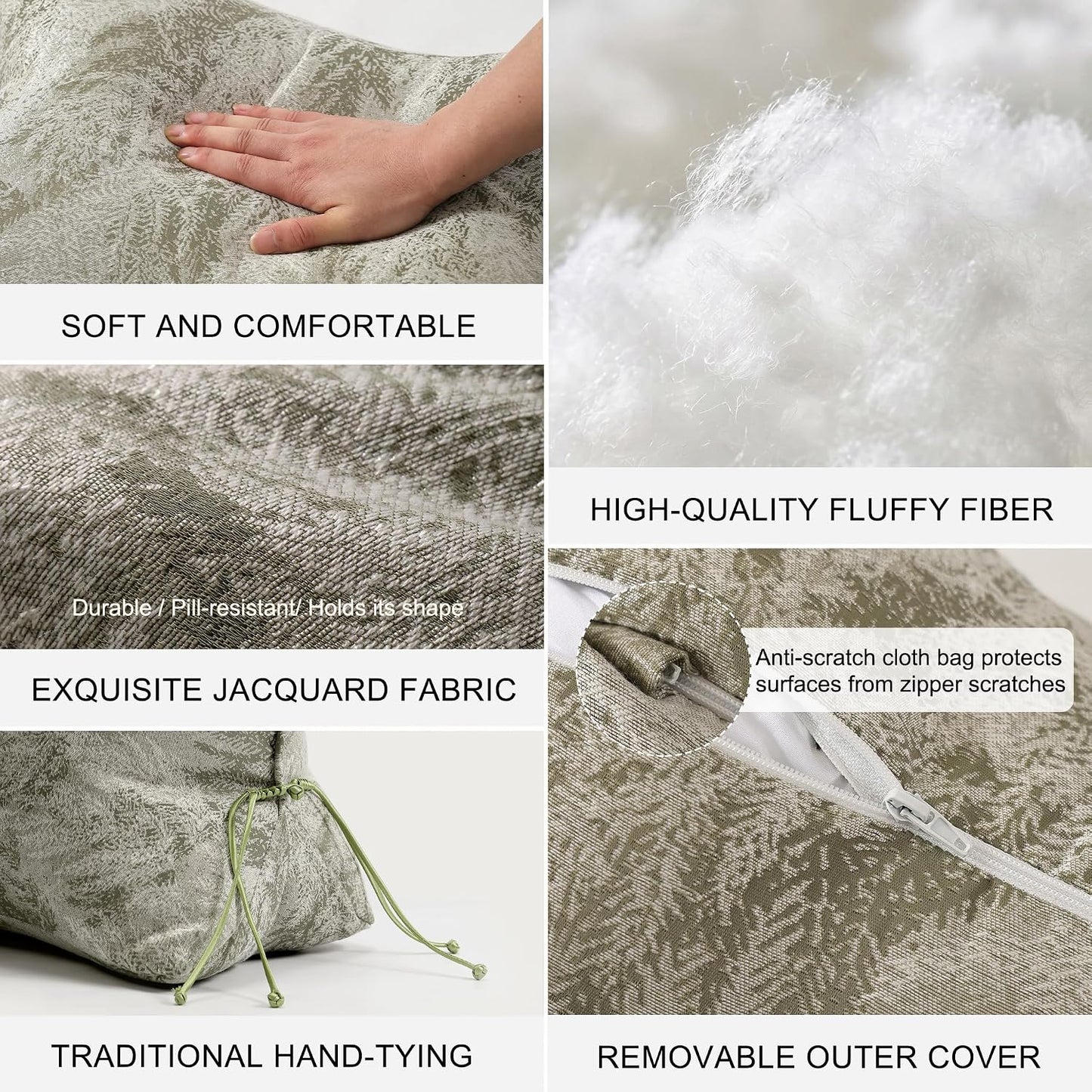 Pat. Pend. Lumbar Support Pillow, Reading Pillow, Moss Green | Back pillow for reading on a couch, sofa, or armchair; triangle cushion with removable, washable cover for lounging