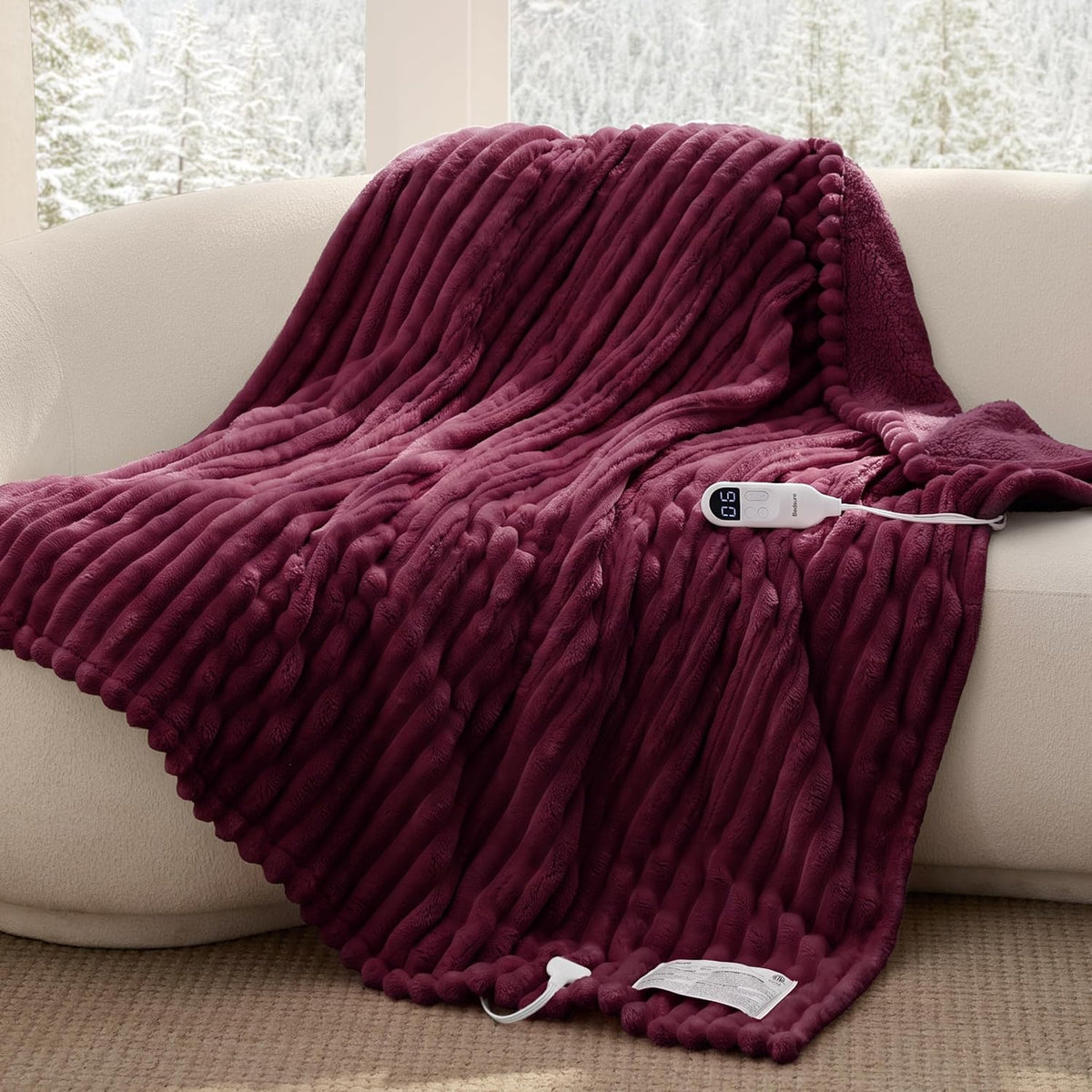 Bedsure Heated Blanket Electric Throw - Thick Striped Fast Heating Electric Blanket with Preheat Function, 6 Heat & 6 Timer (Up to 10H), 8H Auto Off, ETL Certified, Gifts for Women (50"x60", White)