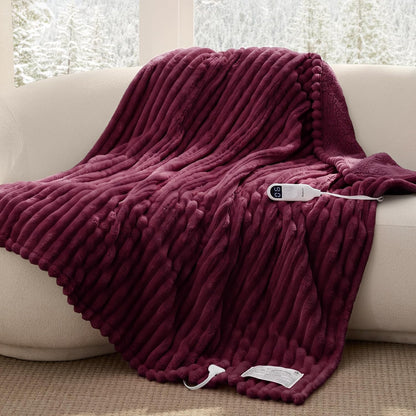 Bedsure Heated Blanket Electric Throw - Thick Striped Fast Heating Electric Blanket with Preheat Function, 6 Heat & 6 Timer (Up to 10H), 8H Auto Off, ETL Certified, Gifts for Women (50"x60", White)