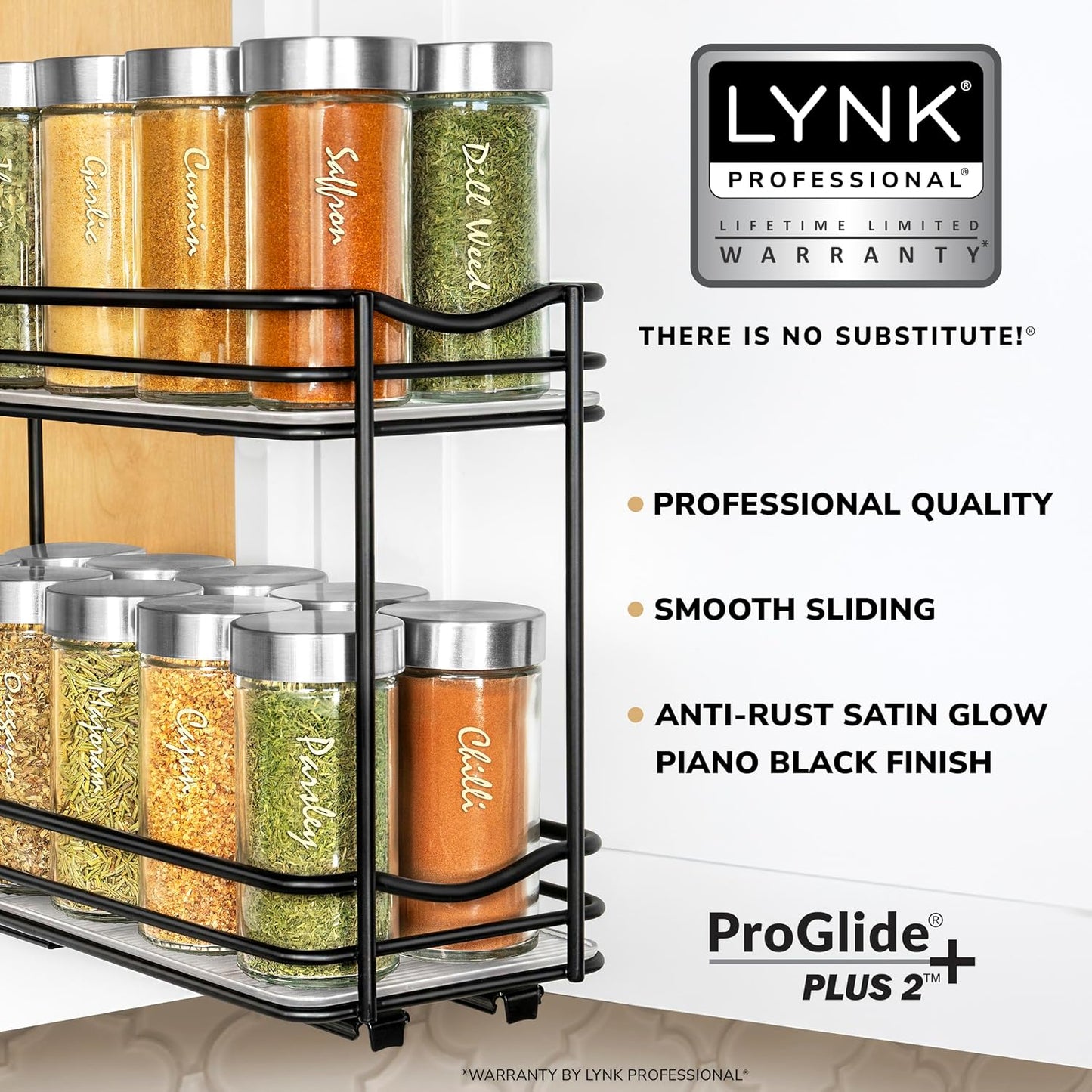 LYNK PROFESSIONAL® Pull Out Spice Organization for Cabinets - 4-3/8 inch Wide – Spice Rack for Inside Cabinets, Slide Out Spice Rack Organizer for cabinet – Pull Out Spice Rack, Sliding 2 Tier Chrome