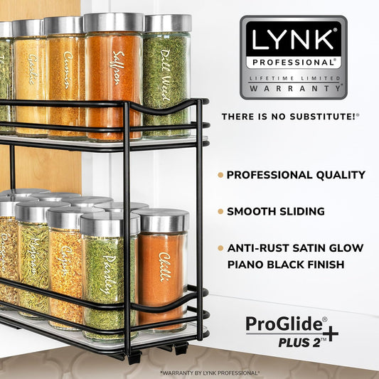 LYNK PROFESSIONAL® Pull Out Spice Organization for Cabinets - 4-3/8 inch Wide – Spice Rack for Inside Cabinets, Slide Out Spice Rack Organizer for cabinet – Pull Out Spice Rack, Sliding 2 Tier Chrome