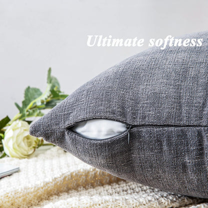 GAWAMAY Lumbar Support Pillow Decorative Rectangle Throw Pillow Covers 12"x20" Inch Set of 2, Soft Chenille Fall Pillowcase for Living Room Bedroom Sofa Couch Cushion Cover Grey 30x50cm (No Insert)