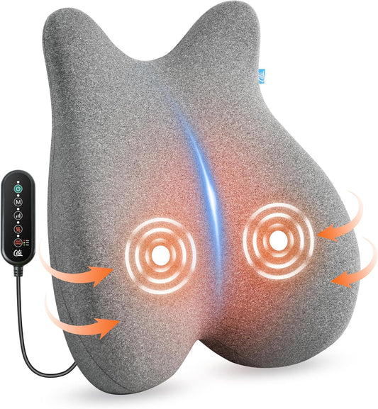 CILI Heated Lumbar Support Pillow for Office Chair, Ergonomic Back Support Cushion with Vibration, Memory Foam Chair Back Massager,Gifts for Mom Dad