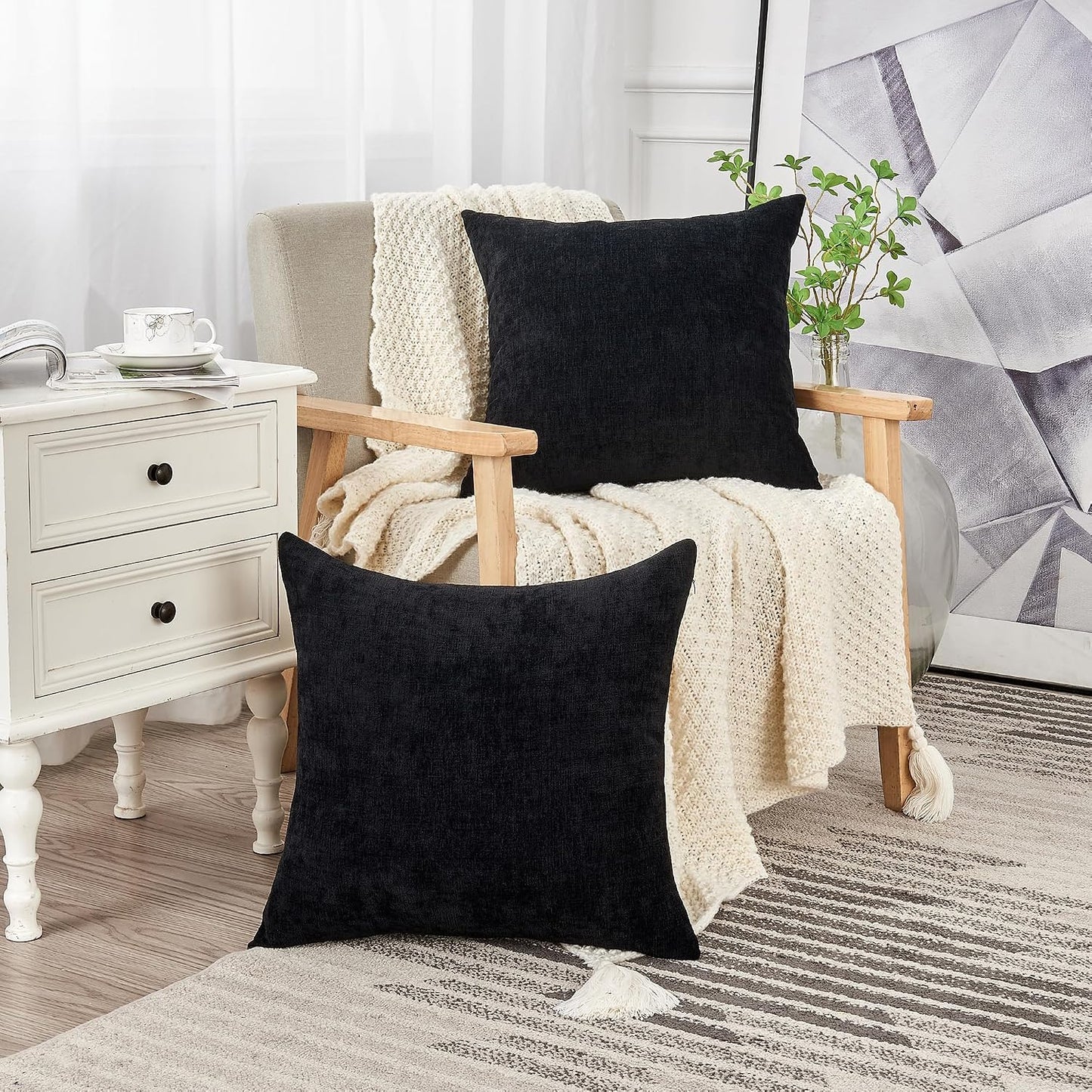 GAWAMAY Lumbar Support Pillow Decorative Rectangle Throw Pillow Covers 12"x20" Inch Set of 2, Soft Chenille Fall Pillowcase for Living Room Bedroom Sofa Couch Cushion Cover Grey 30x50cm (No Insert)
