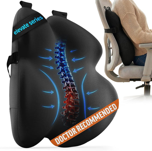 Everlasting Comfort Lumbar Support Pillow for Office Chair - Memory Foam Back Cushion for Car Seat - Promotes Better Posture, Back Pain Relief - Ideal for Gaming and Desk Chairs