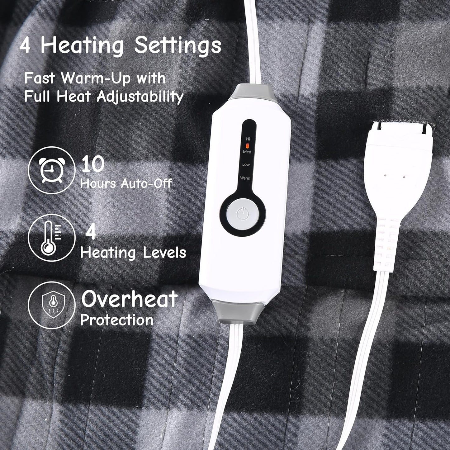Soypipo Electric Heated Throw Blanket 50"x60", Faux Fur Plush with 4 Heat Settings & 2/4/8/10H Auto Shut-Off, Overheat Protection, Machine Washable, for Office & Chair, Dark Grey