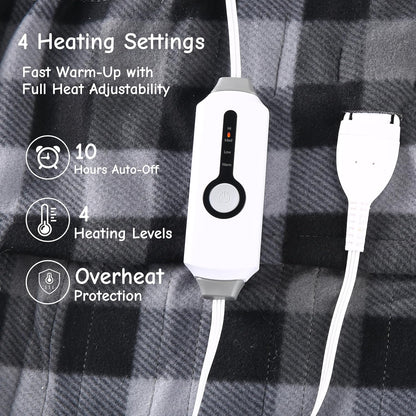 Soypipo Electric Heated Throw Blanket 50"x60", Faux Fur Plush with 4 Heat Settings & 2/4/8/10H Auto Shut-Off, Overheat Protection, Machine Washable, for Office & Chair, Dark Grey