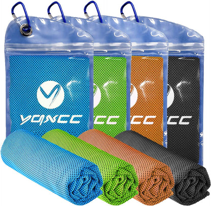 YQXCC 4 Pack Cooling Towels (47"x12"), Ice Cool Towels for Neck & Face | Soft Breathable Microfiber, Instant Cooling Neck Wraps, Ideal for Yoga, Golf, Gym, Running, Camping & Hot Weather