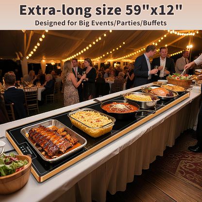 Warming Mat for Food,Extra Long 40"x12",Tempered Glass Warming Tray, Black
