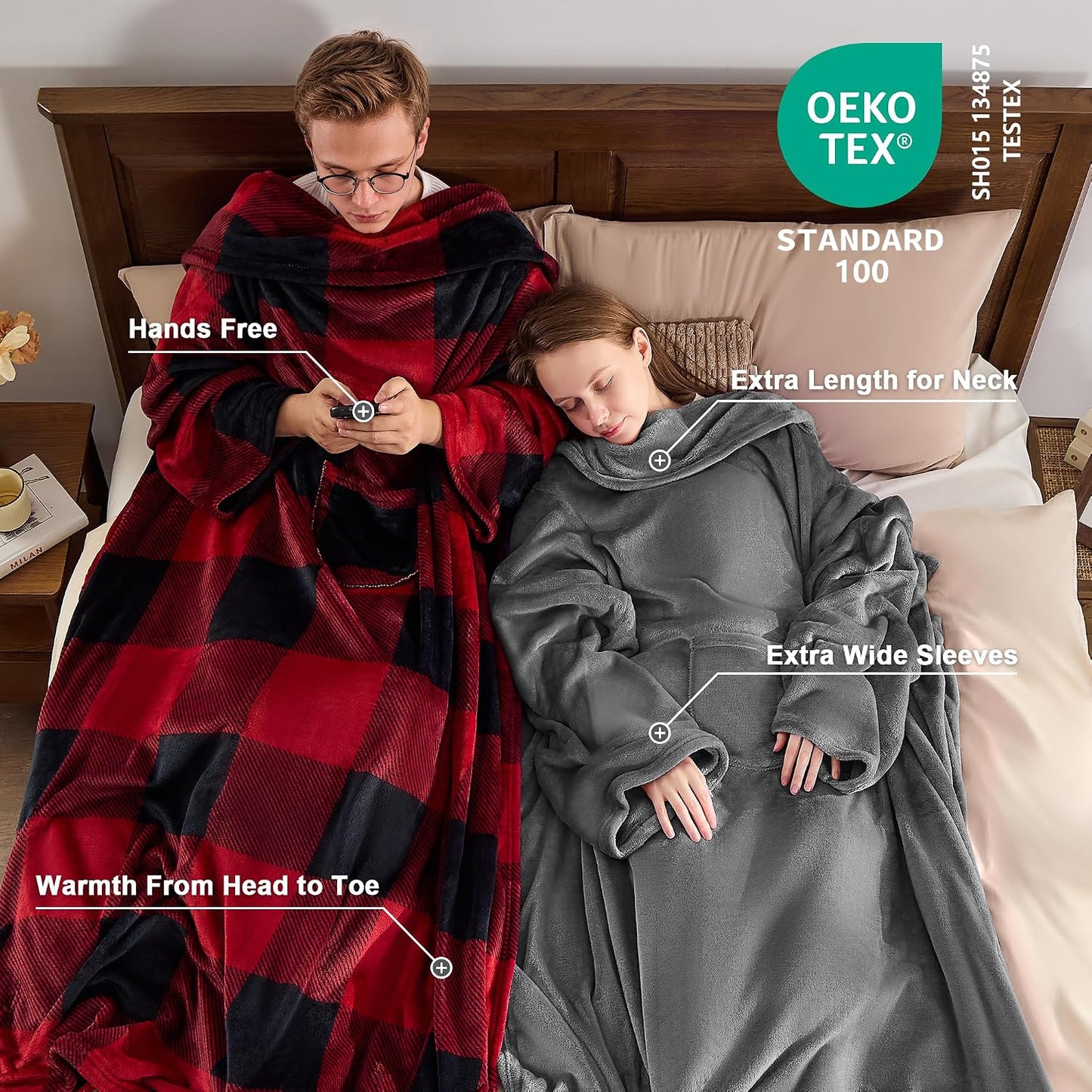 IFNOW Fleece Wearable Blanket with Sleeves, Oversized Snuggle Robe