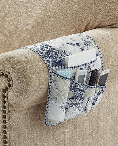 Brilliant Sunshine Burgundy Toile Floral Couch Armrest Cover, 35"×13" | Washable Magazine Holder, Armrest Organizer & Caddy on Sofa, Recliner, Armchair, Storage for Remote Controls, Phone, iPad