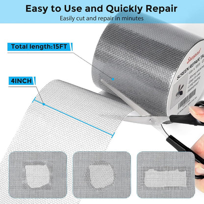 Secopad 4" x 360" (30FT) Screen Repair Tape, Screen Repair Kit, Grey | Window Screen Patch, Quick Repair, Strong Adhesive, Easy to Use, For Mesh Window & Door, Cuttable Fiberglass, No Tools Needed