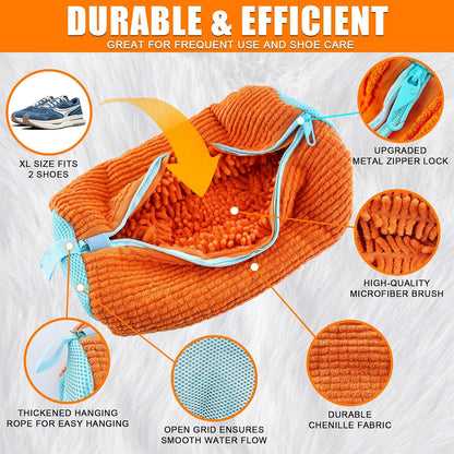 Shoe Washing Machine Bag: Shoes Come Out Clean & Protected during Washing | 2PC Laundry Shoe Bag for Washer and Dryer, Auto-Lock Zipper, Chenille Microfiber Lining, 17 x 7.5 inch, Durable, Yellow