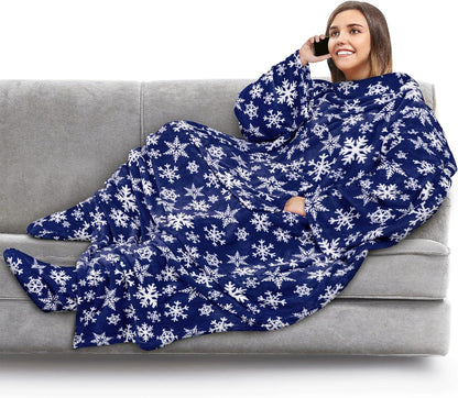 PAVILIA Fleece Blanket with Sleeves, Foot Pockets for Women Men Adults, Plush Wearable Blanket Throw Wrap, Warm Snuggle Blanket Robe, Cozy Gift Ideas Wife Mom, Dark Purple