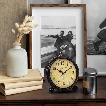 Vintage Analog Alarm Clock | Classic Small 5.25 inch Silent Desk Clock Night Light Battery Operated Table Bedroom