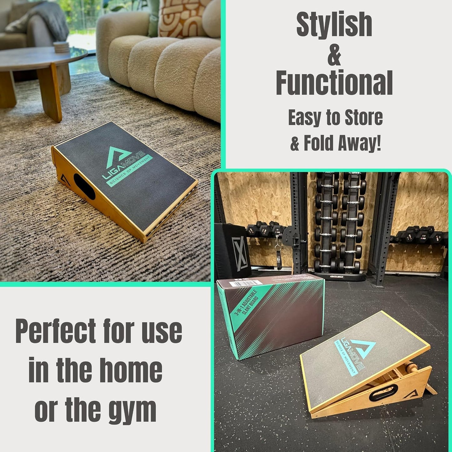 Adjustable Wooden Slant Board - Calf Stretcher - Foot Roller & Toe Stretcher