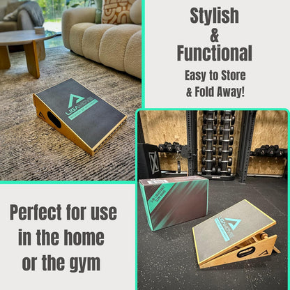 Adjustable Wooden Slant Board - Calf Stretcher - Foot Roller & Toe Stretcher