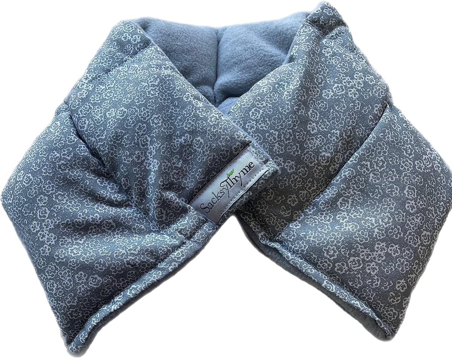 SacksyThyme Microwaveable Heating Pad - Microwave Neck and Shoulder Wrap for Moist Hot Therapy - Hot & Cold Compress for Relaxation & Stress Relief - Flaxseed - Made in USA - 22"x6", Grey