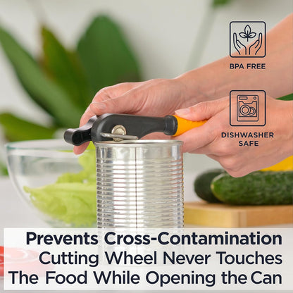 Deiss Pro Heavy Duty Can Opener Manual Smooth Edge, Handheld Can Opener With Soft Touch Handle, Rust Proof Safety Can Opener Oversized Handheld Easy Turn Knob, Best Large Lid Openers (ORANGE)