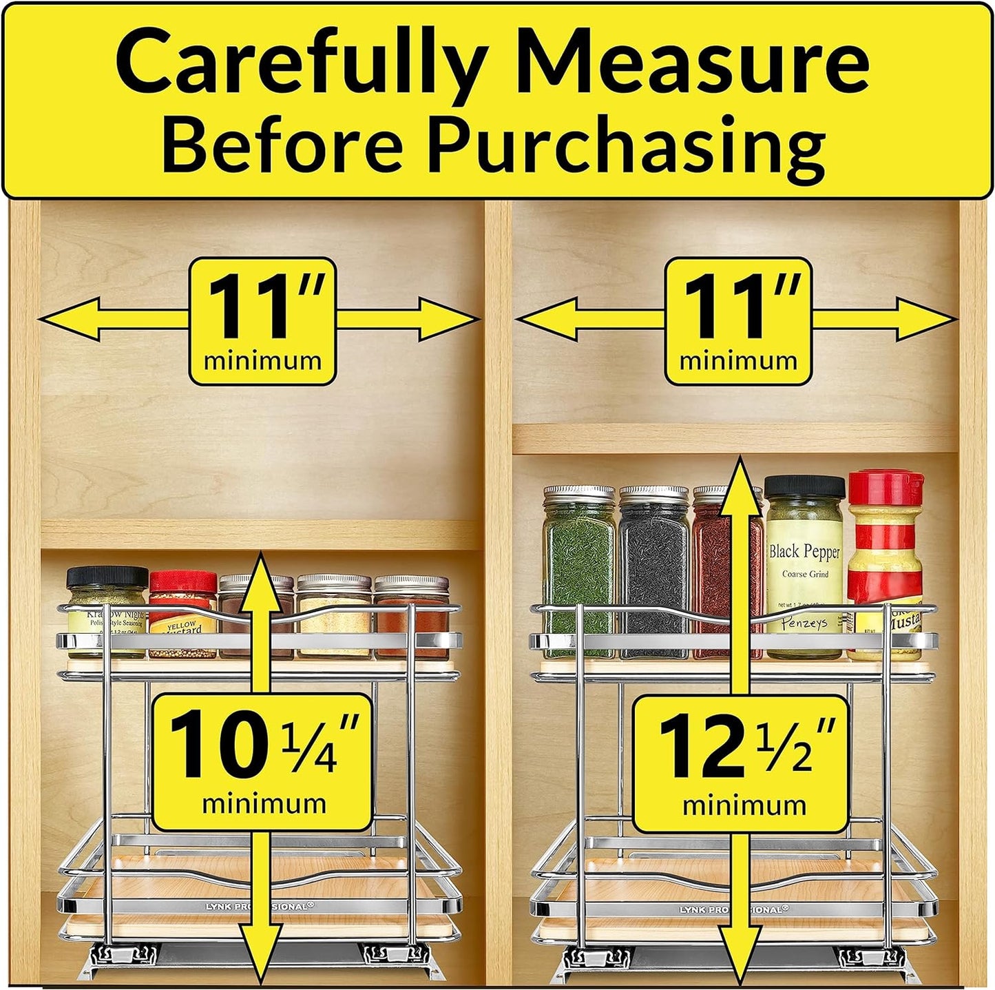 LYNK PROFESSIONAL® Pull Out Spice Organization for Cabinets - 4-3/8 inch Wide – Spice Rack for Inside Cabinets, Slide Out Spice Rack Organizer for cabinet – Pull Out Spice Rack, Sliding 2 Tier Chrome