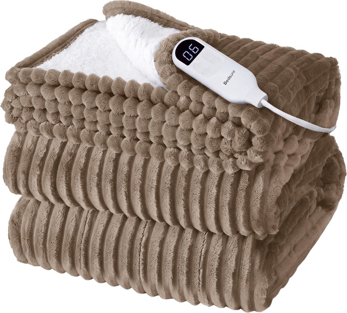 Bedsure GentleSoft Heated Blanket Throw - Soft Ribbed Flannel Electric Blanket, Gifts for Grandma (50x60 inches, Grey)