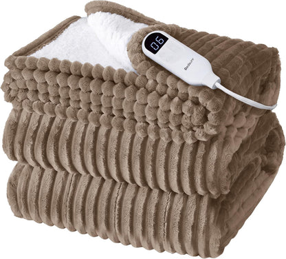 Bedsure GentleSoft Heated Blanket Throw - Soft Ribbed Flannel Electric Blanket, Gifts for Grandma (50x60 inches, Grey)
